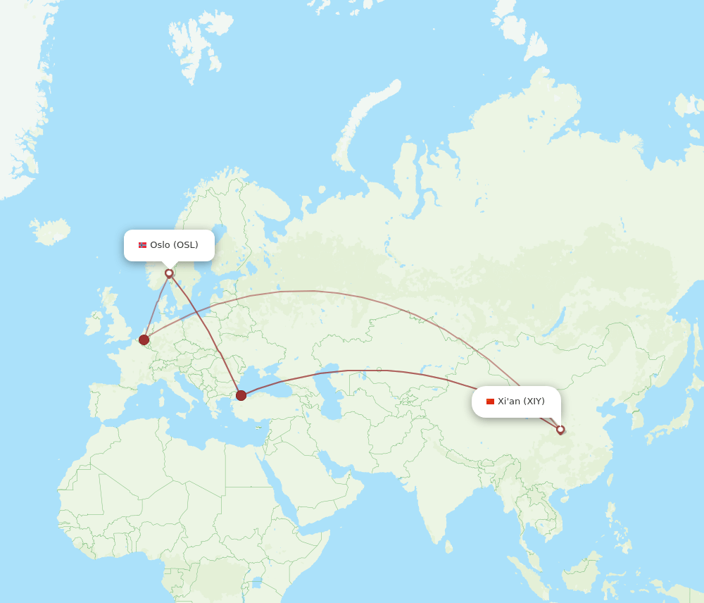 OSL-XIY flight routes