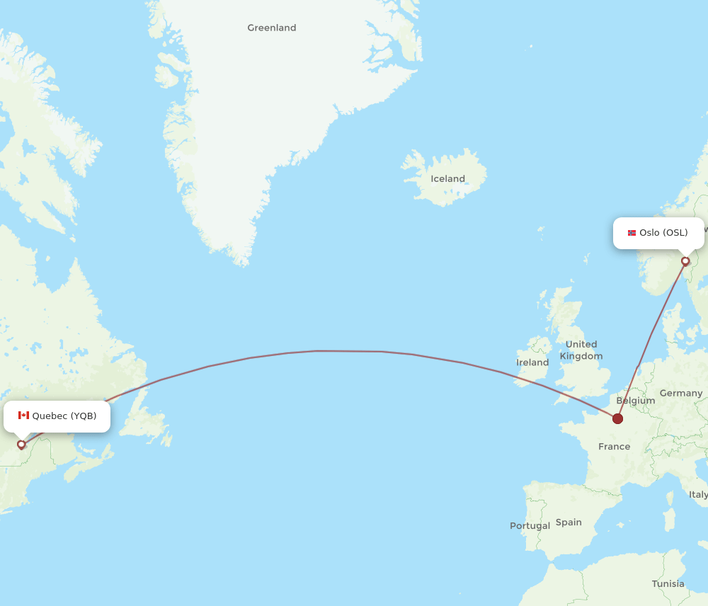OSL to YQB flights and routes map