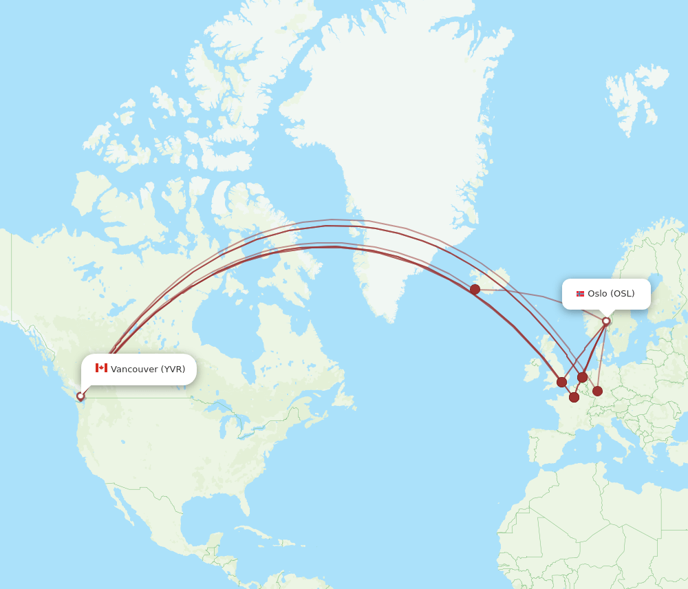 OSL-YVR flight routes