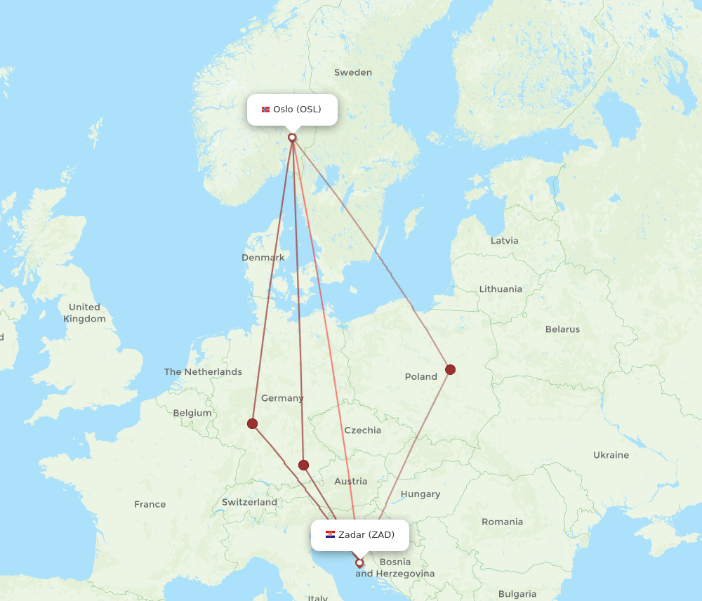 OSL-ZAD flight routes
