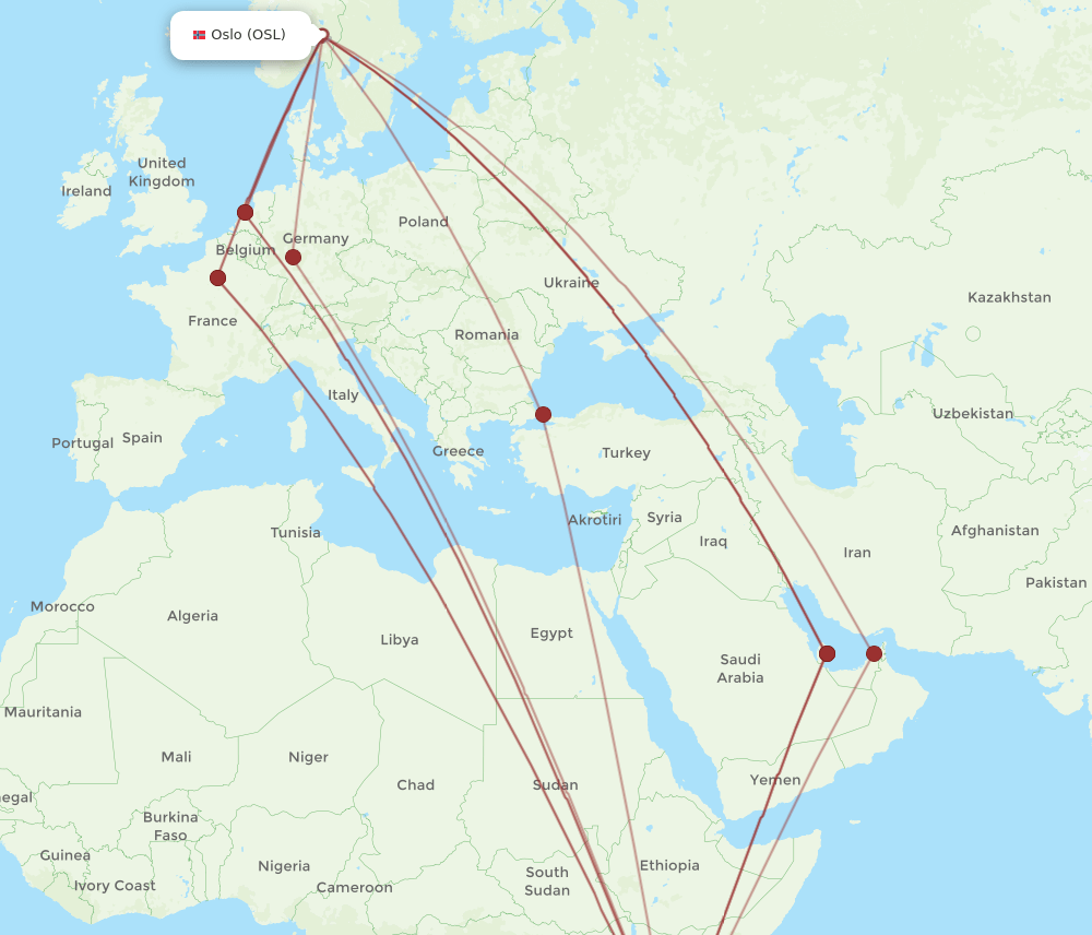 ZNZ to OSL flights and routes map