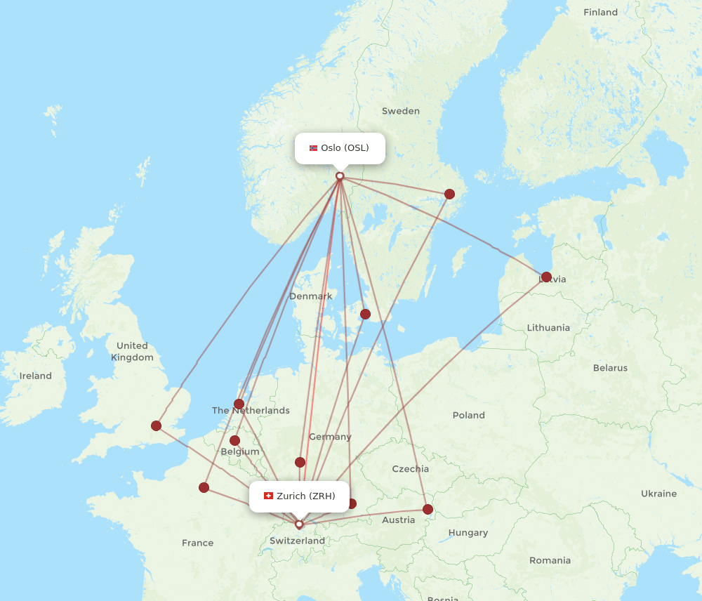 OSL to ZRH flights and routes map