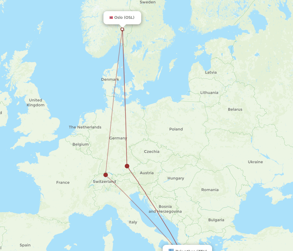 OSL-ZTH flight routes
