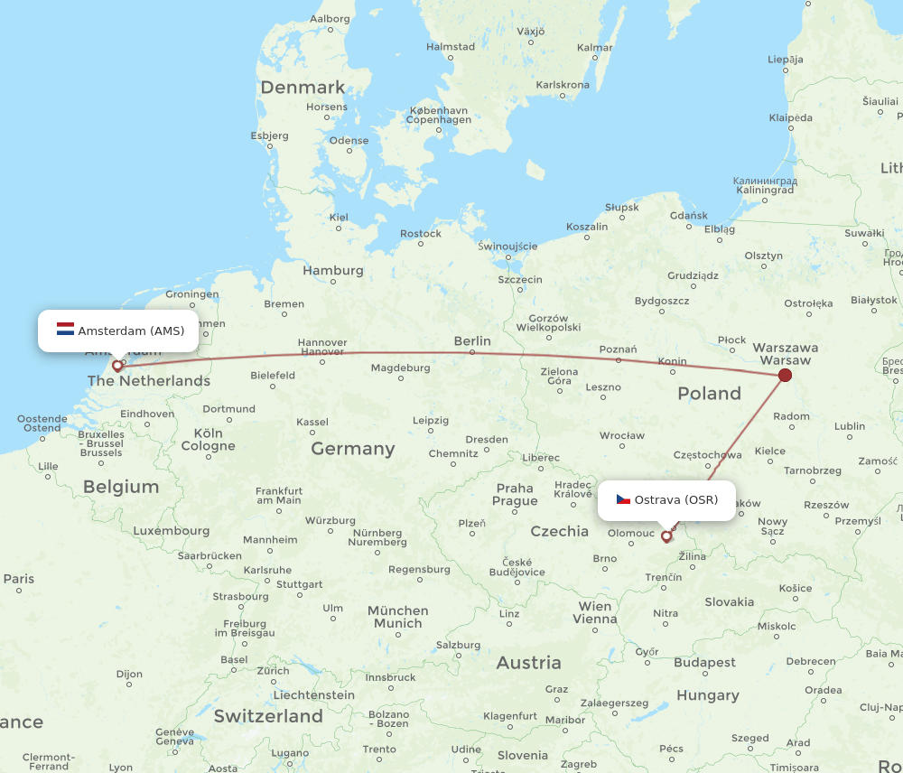 OSR to AMS flights and routes map