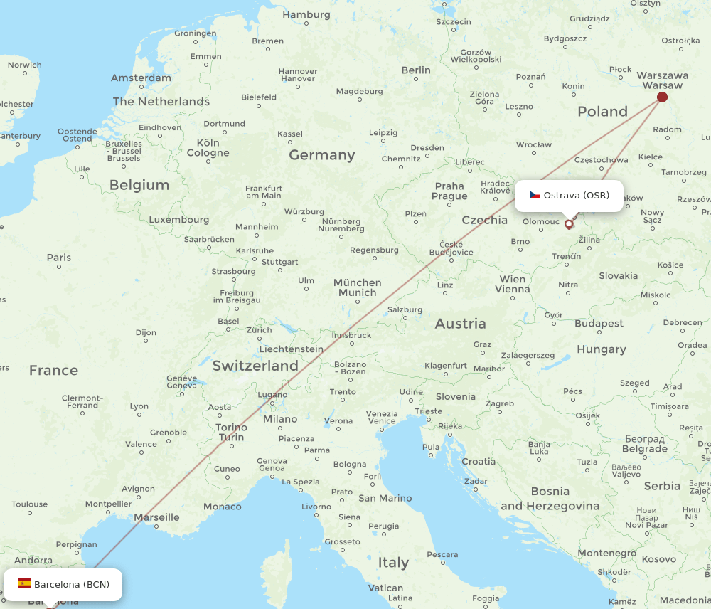 OSR-BCN flight routes