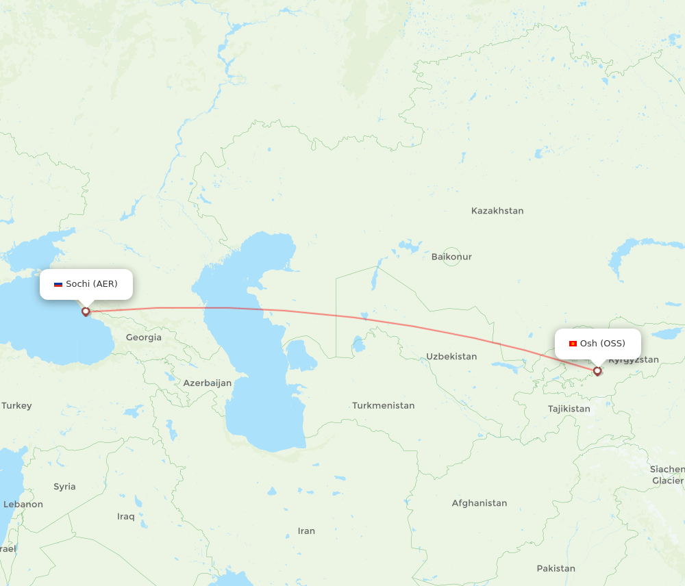 Osh - Adler/Sochi route map and flight paths