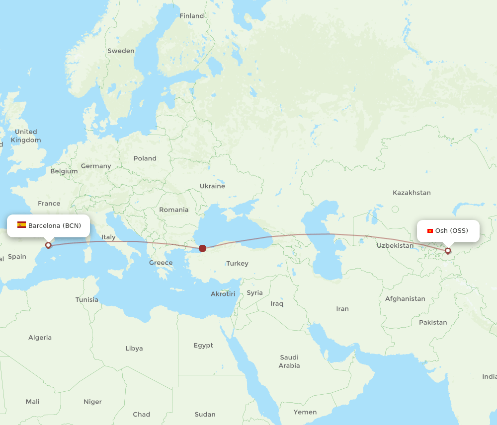 OSS to BCN flights and routes map