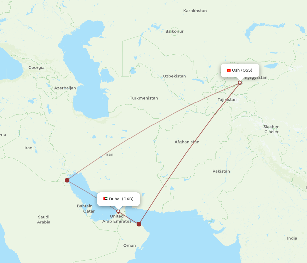 OSS to DXB flights and routes map