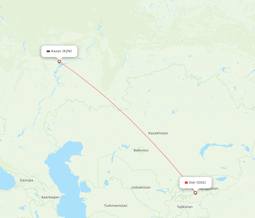 Osh - Kazan route map and flight paths