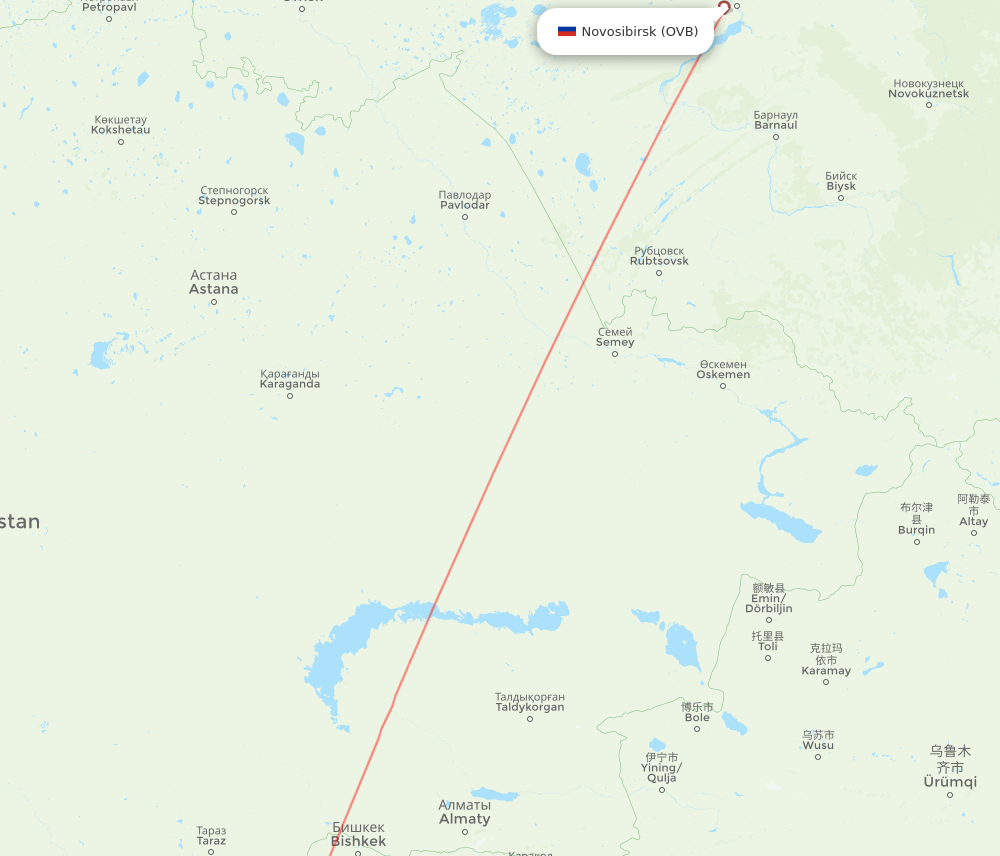 Osh - Novosibirsk route map and flight paths