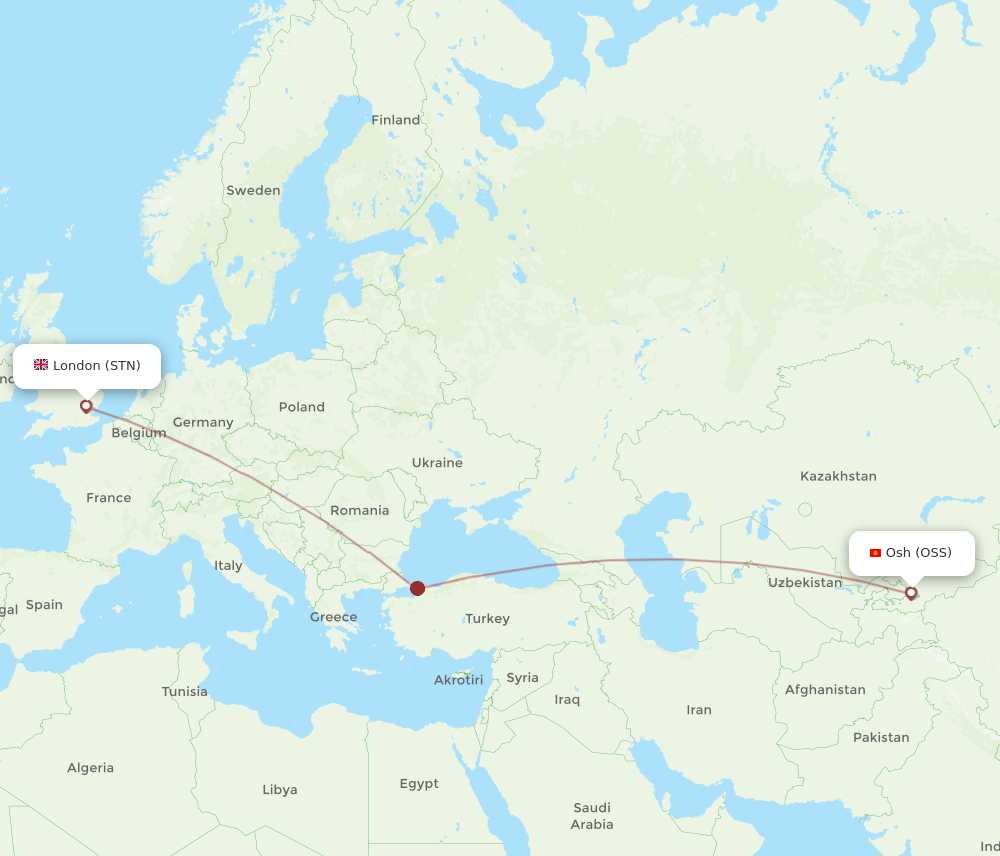 OSS to STN flights and routes map