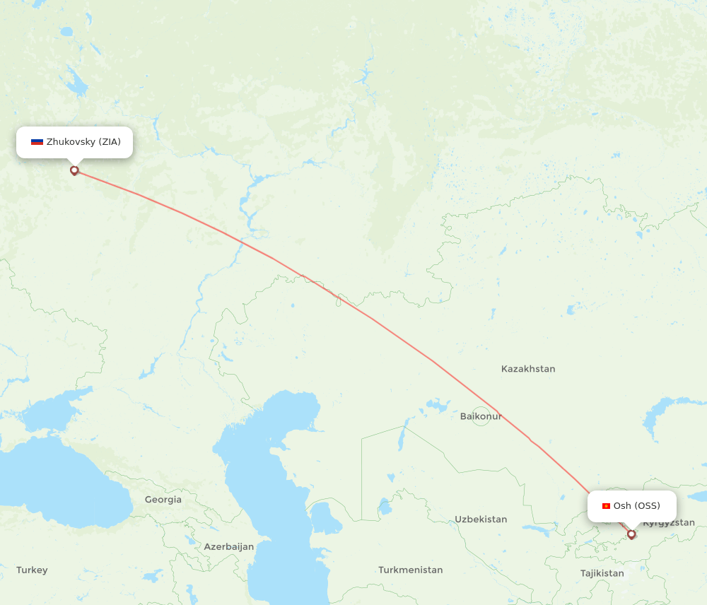 Osh - Zhukovsky route map and flight paths