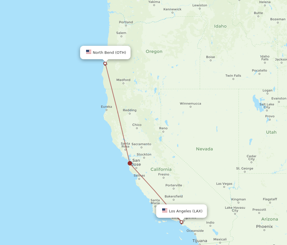 OTH to LAX flights and routes map