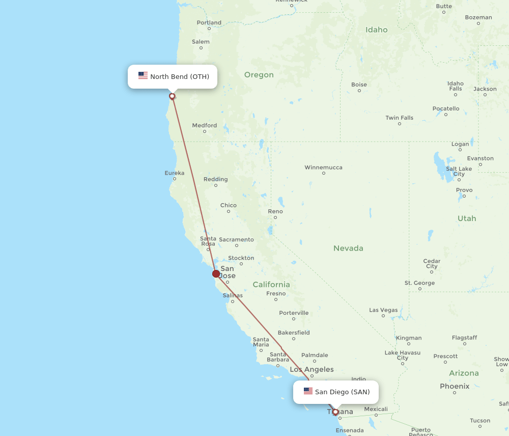 OTH to SAN flights and routes map