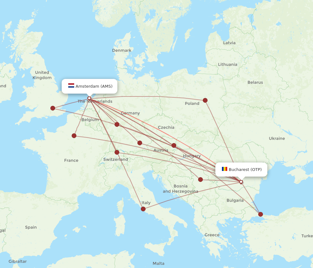 OTP to AMS flights and routes map