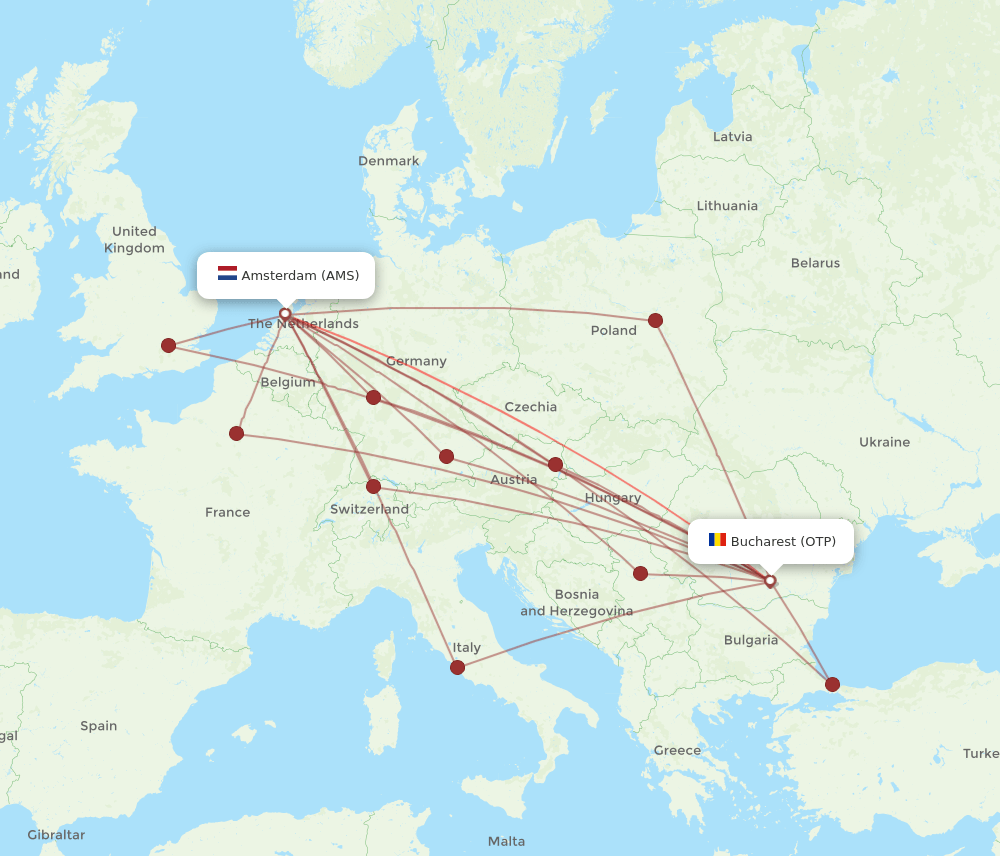 OTP-AMS flight routes