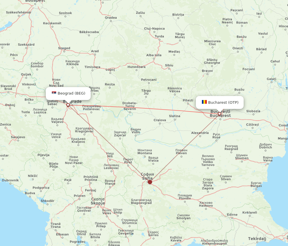 OTP to BEG flights and routes map