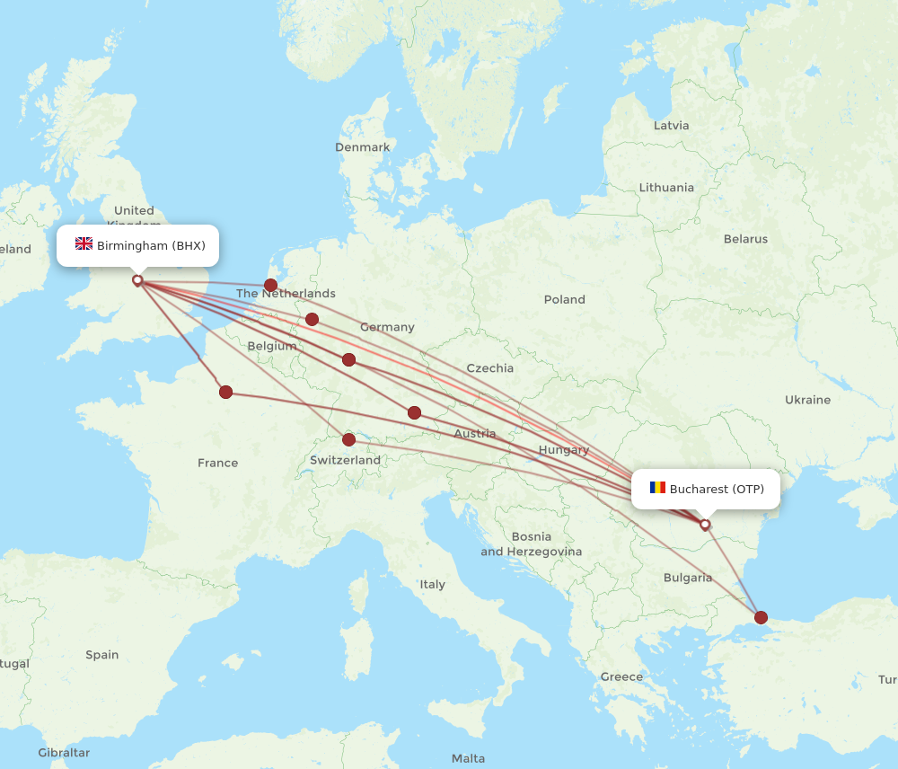 OTP to BHX flights and routes map