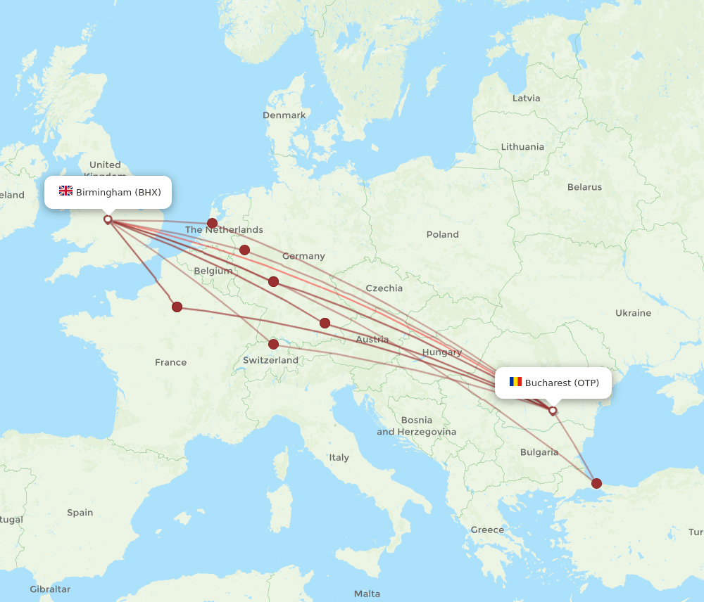OTP-BHX flight routes