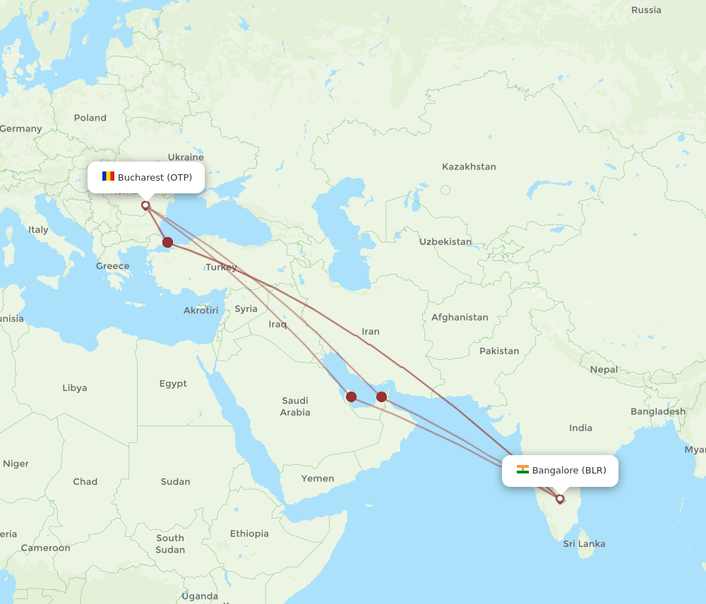 OTP to BLR flights and routes map