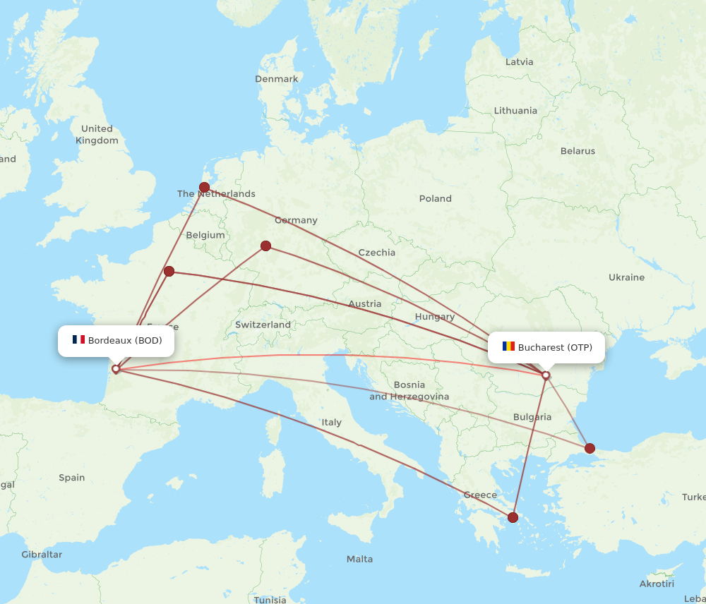 OTP to BOD flights and routes map