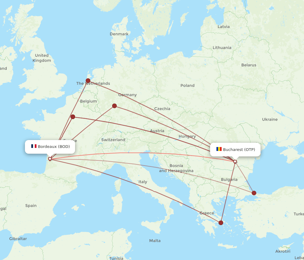 OTP-BOD flight routes