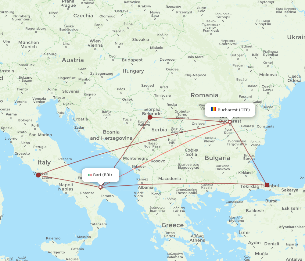 OTP to BRI flights and routes map
