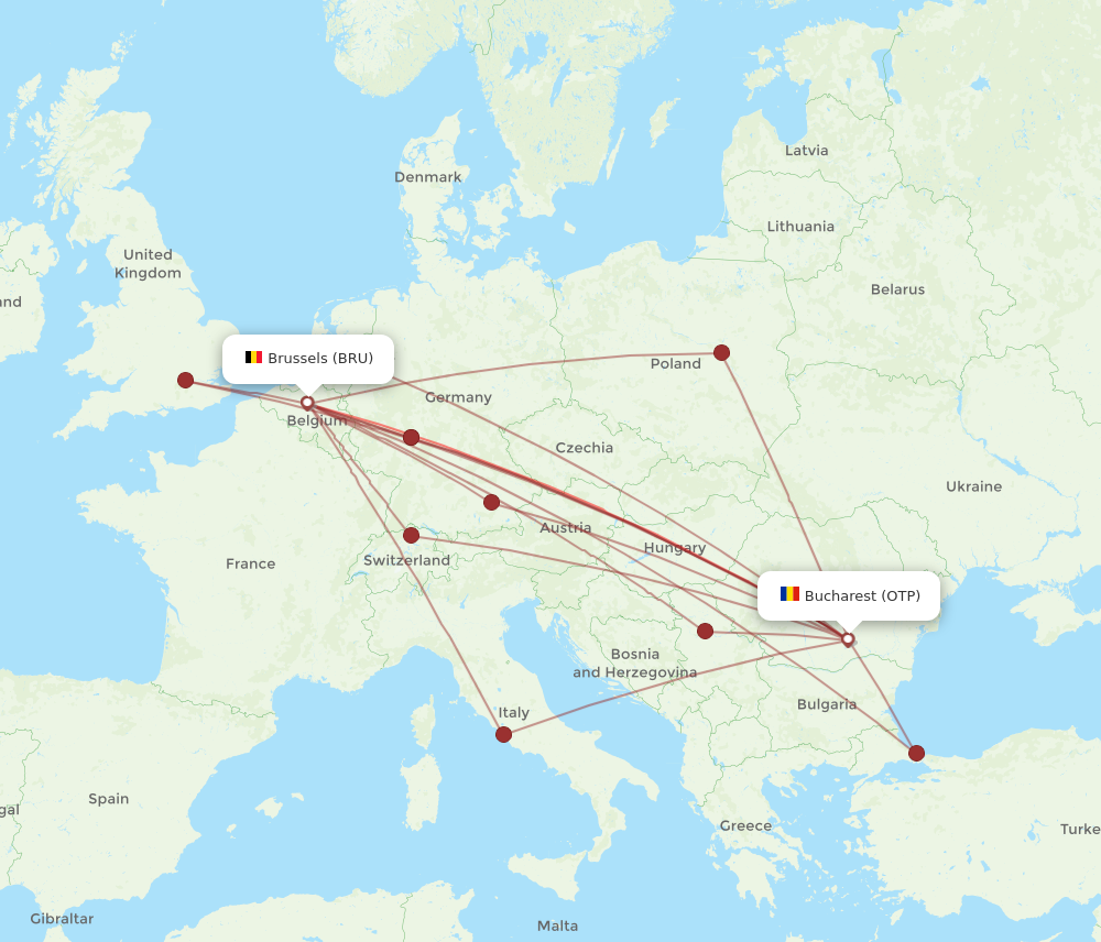 OTP to BRU flights and routes map