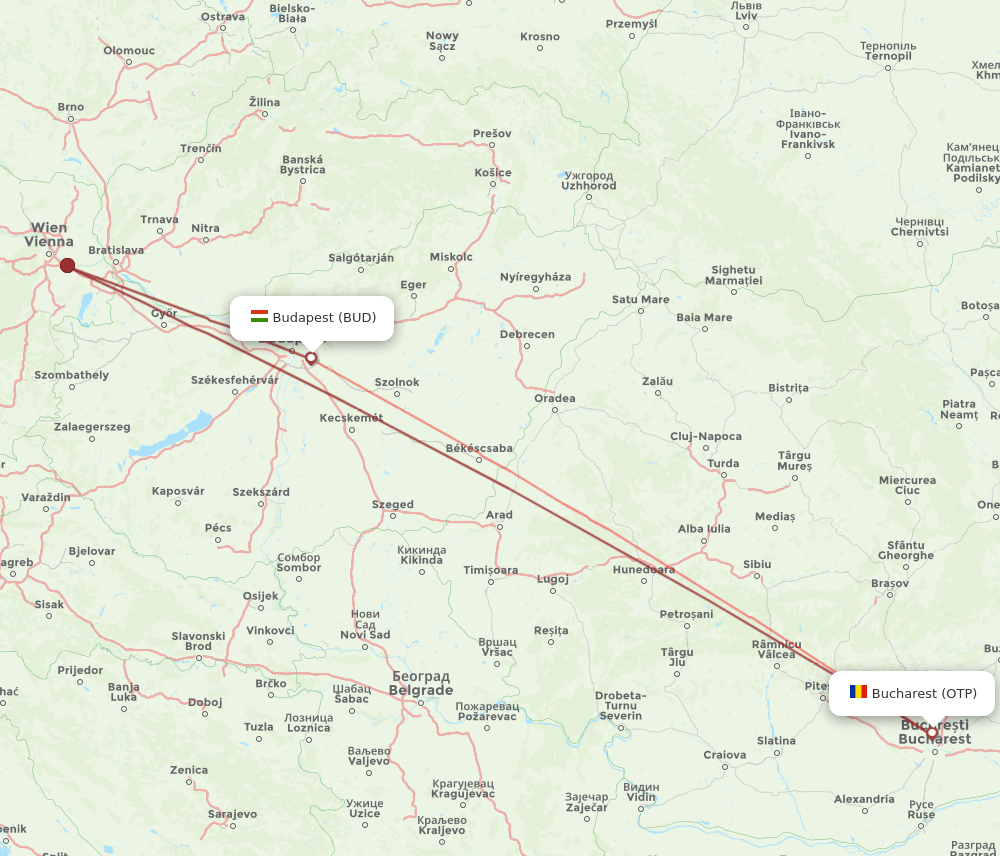 OTP to BUD flights and routes map