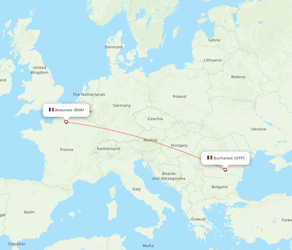 Bucharest - Paris route map and flight paths