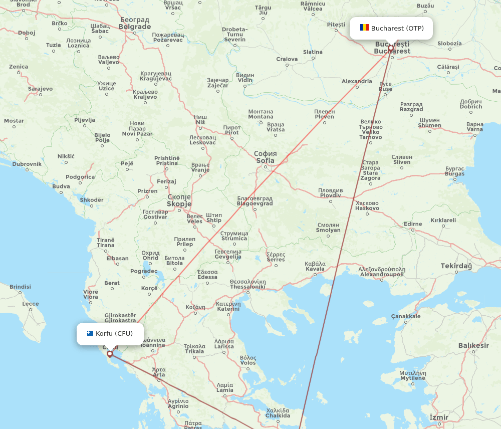 OTP to CFU flights and routes map