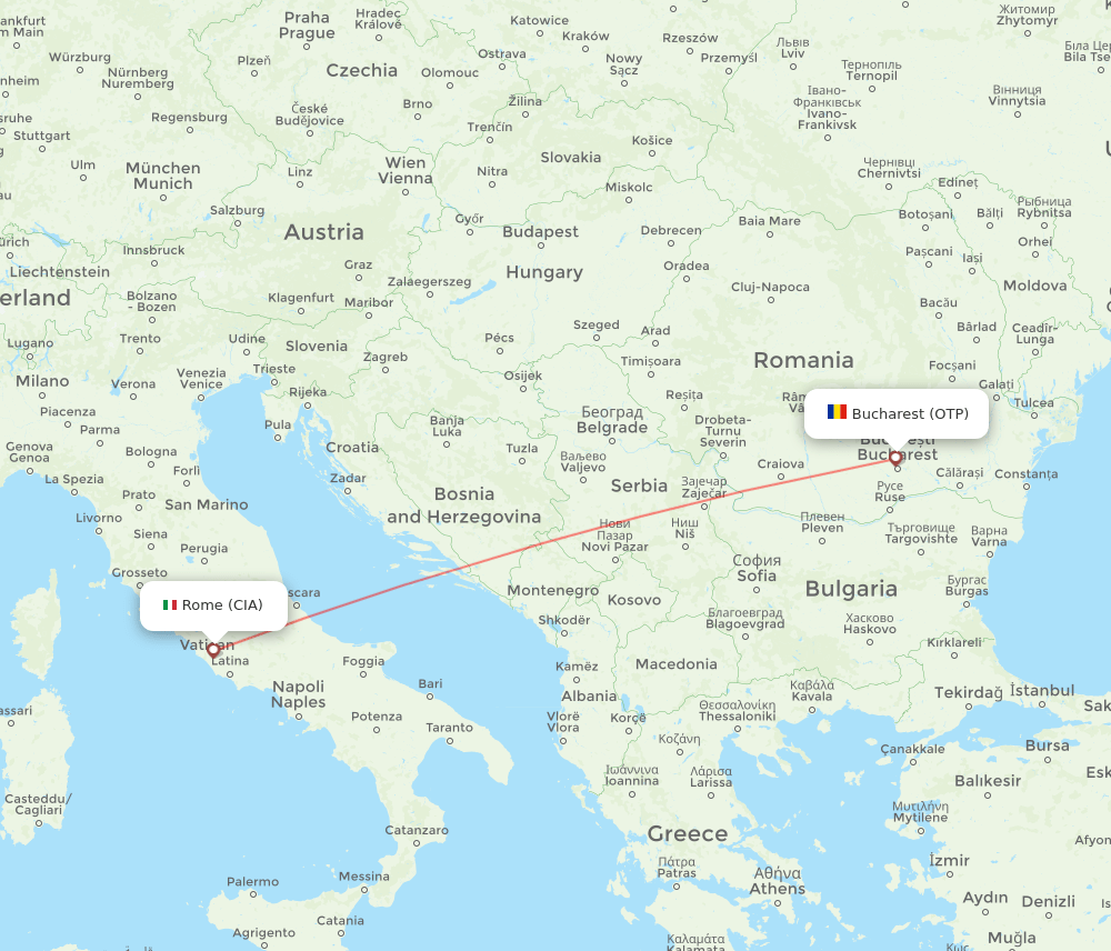 Bucharest - Rome route map and flight paths