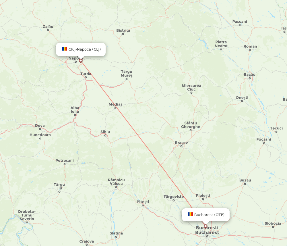 Bucharest - Cluj-Napoca route map and flight paths