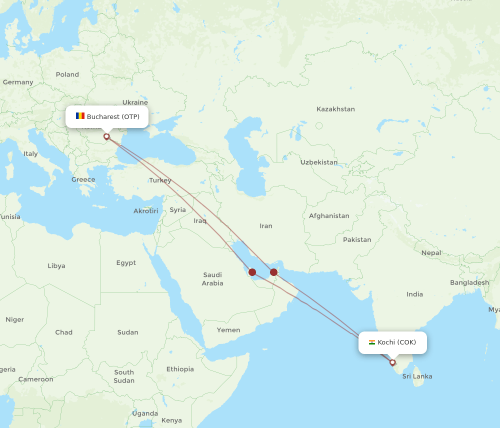 OTP-COK flight routes