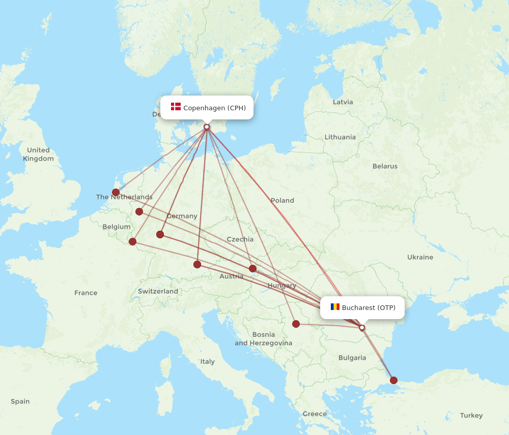 OTP to CPH flights and routes map