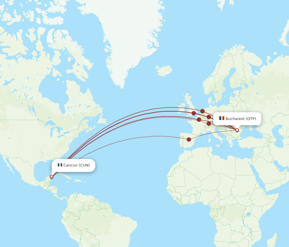 OTP to CUN flights and routes map