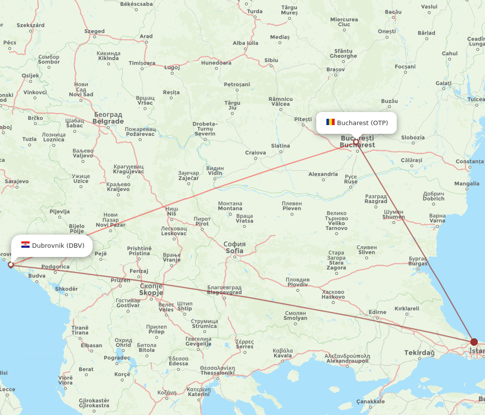 OTP to DBV flights and routes map