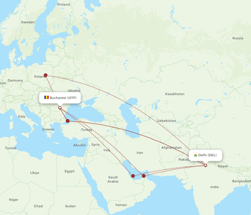 OTP-DEL flight routes