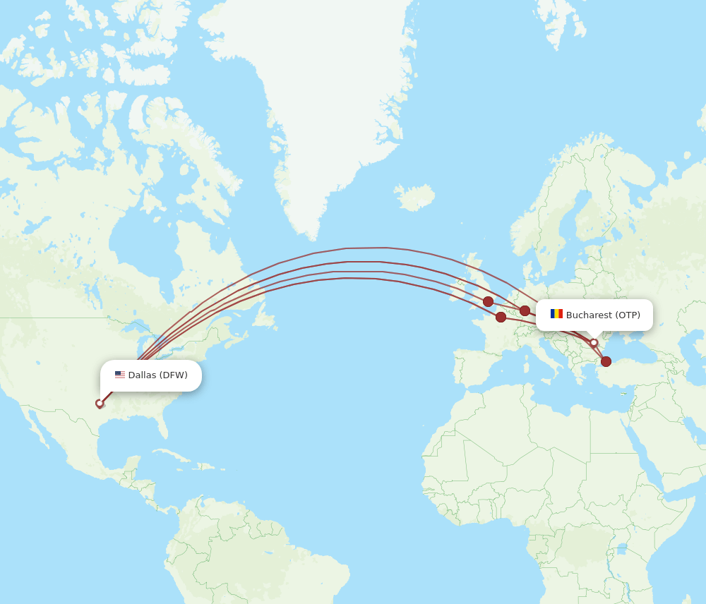 OTP-DFW flight routes