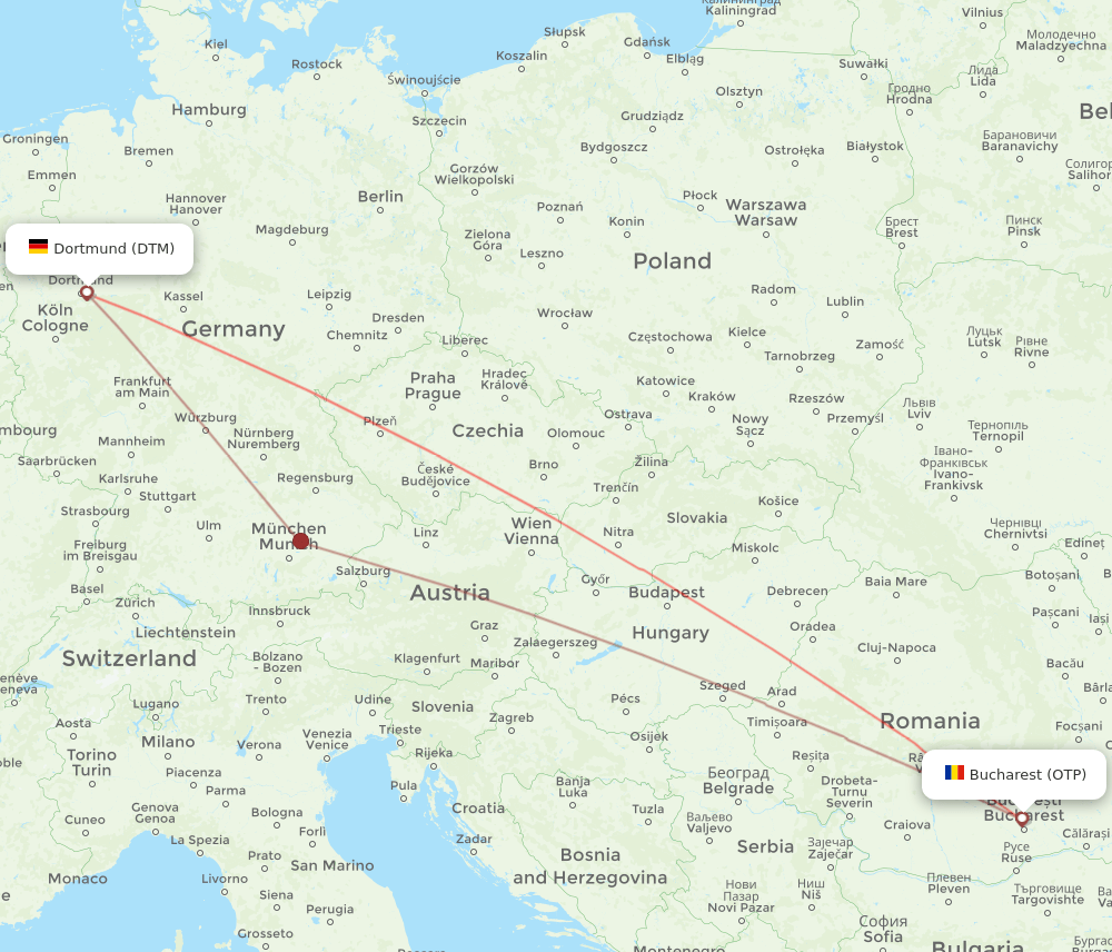 Bucharest - Dortmund route map and flight paths