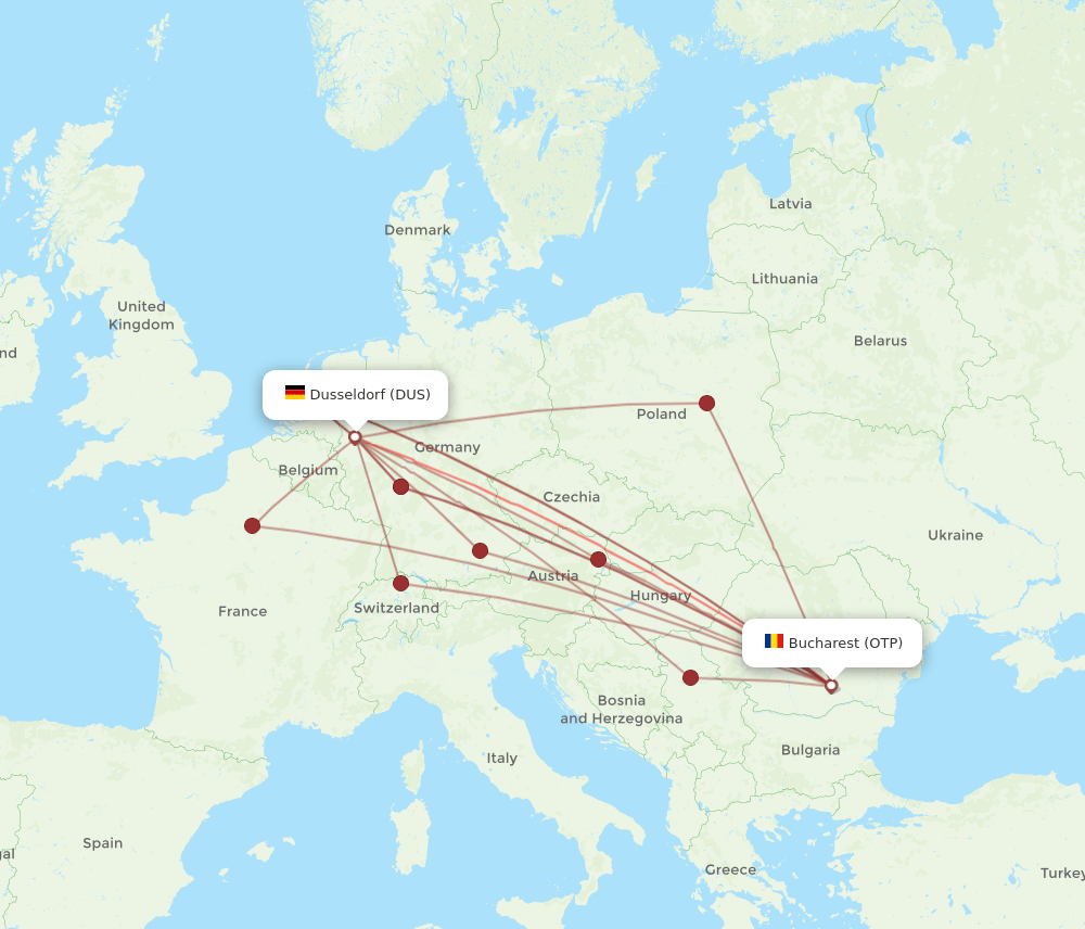 OTP-DUS flight routes