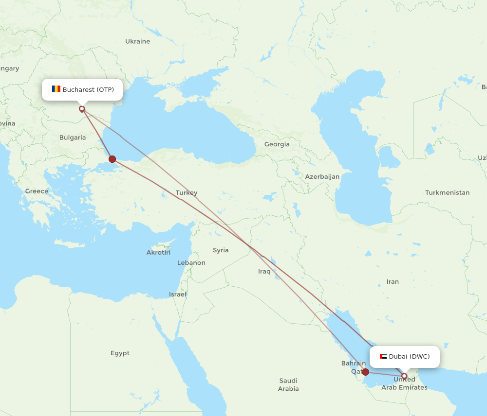 Dubai - Bucharest route map and flight paths