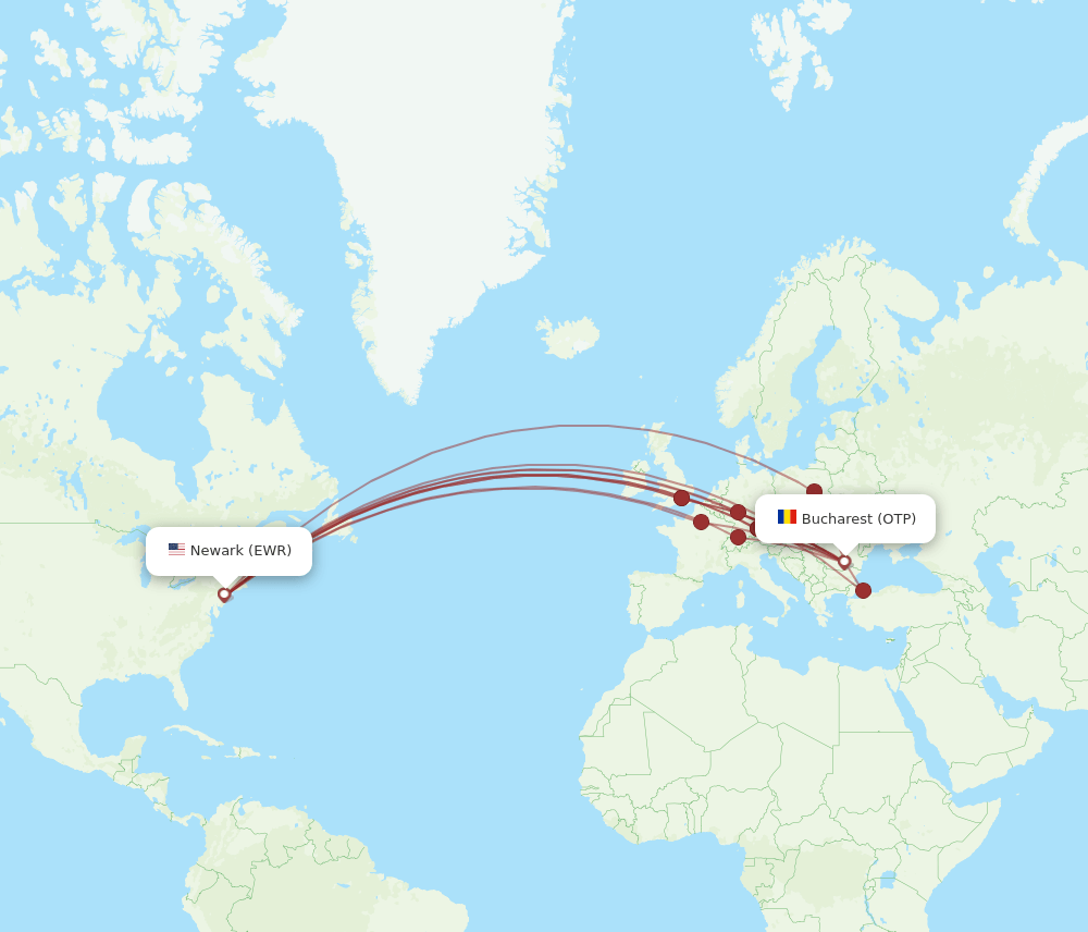 OTP-EWR flight routes