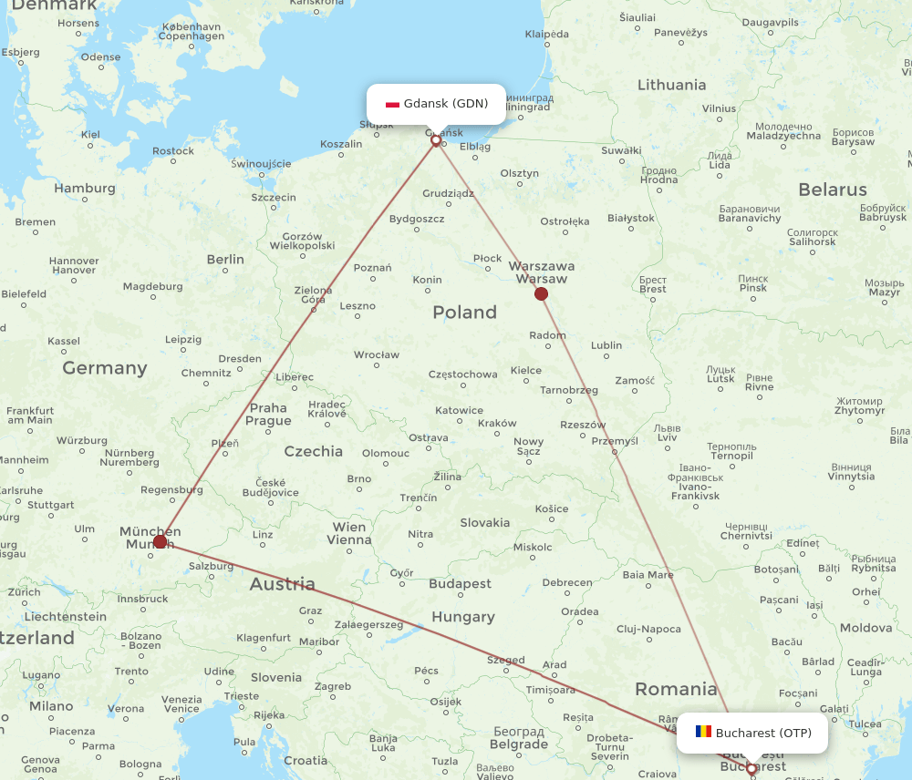 OTP to GDN flights and routes map