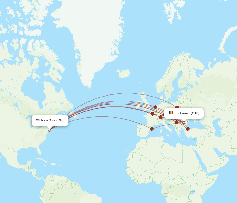 OTP-JFK flight routes