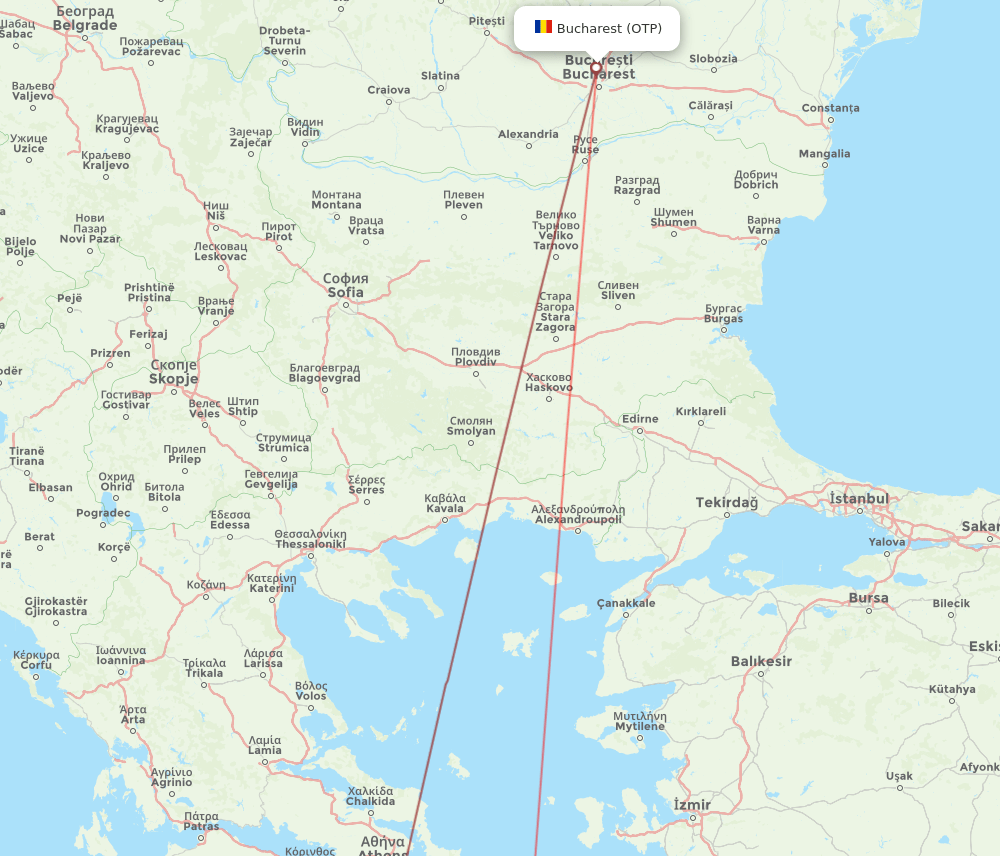 OTP to JMK flights and routes map