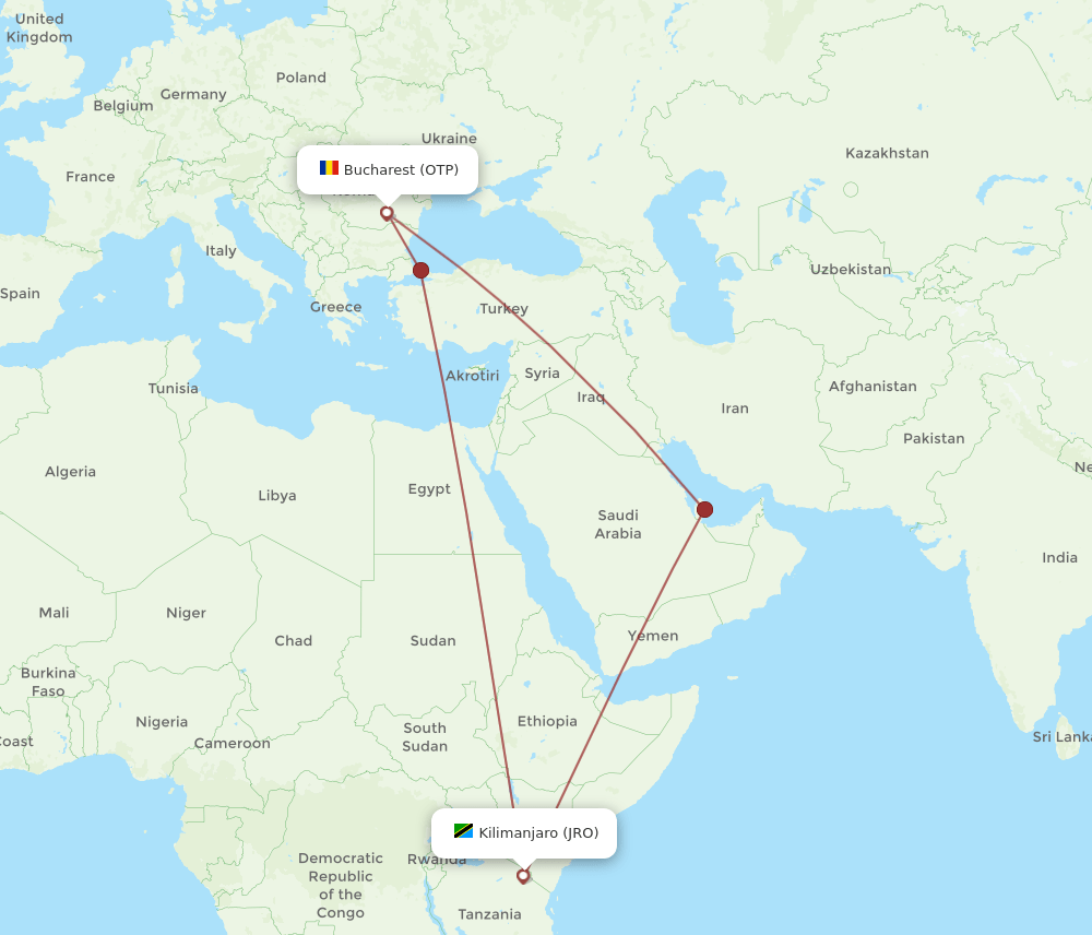 OTP to JRO flights and routes map
