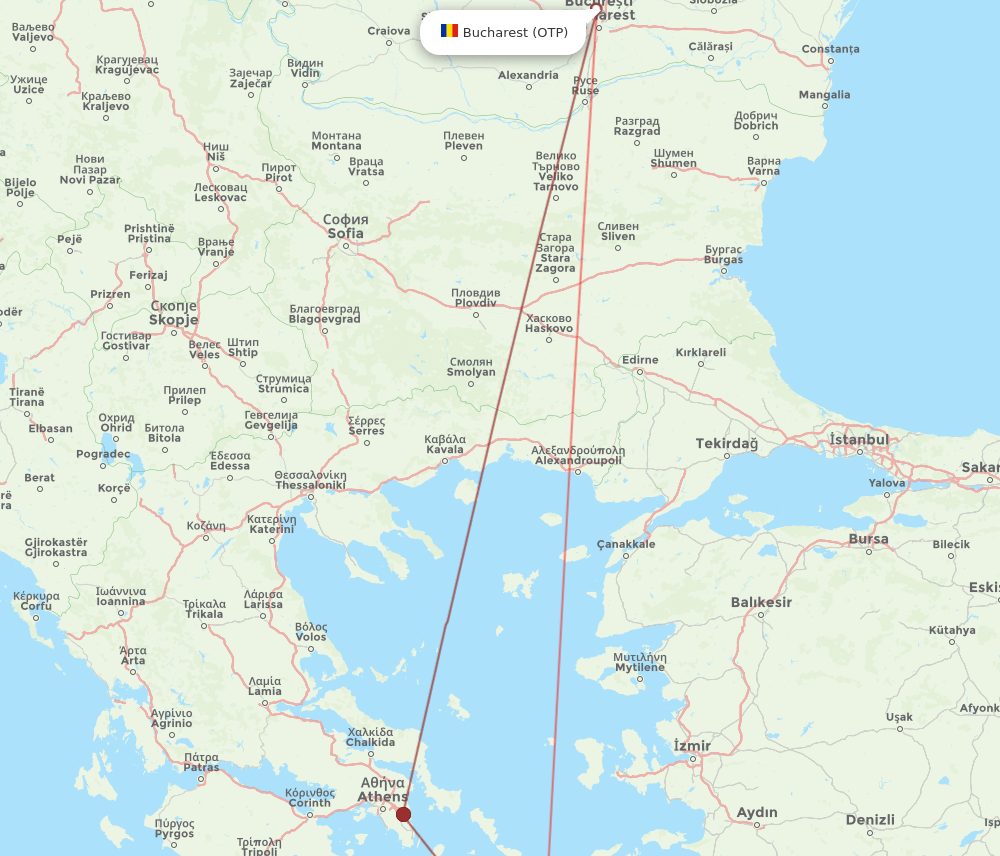 OTP to JTR flights and routes map