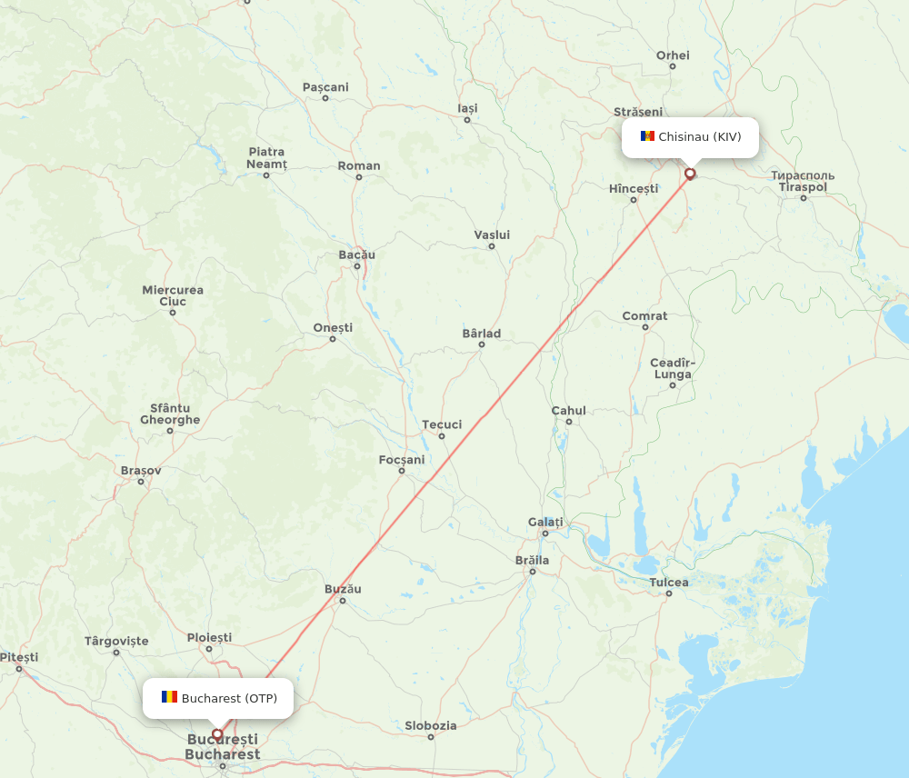 Bucharest - Chisinau route map and flight paths