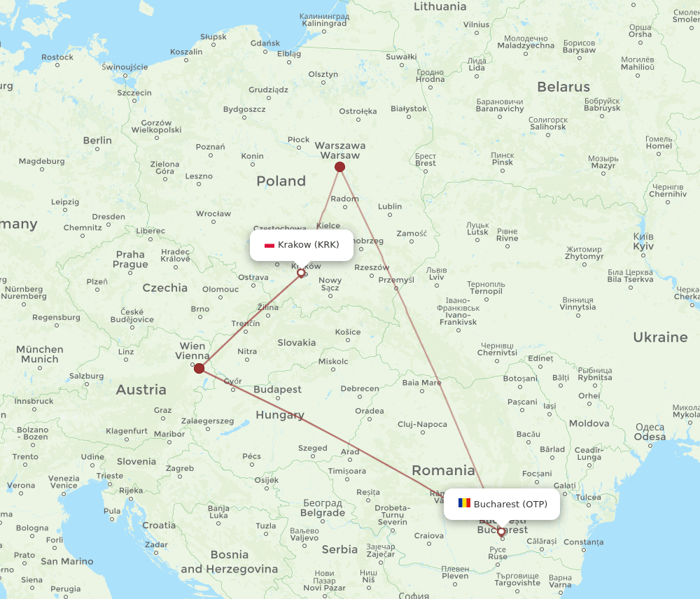 OTP-KRK flight routes